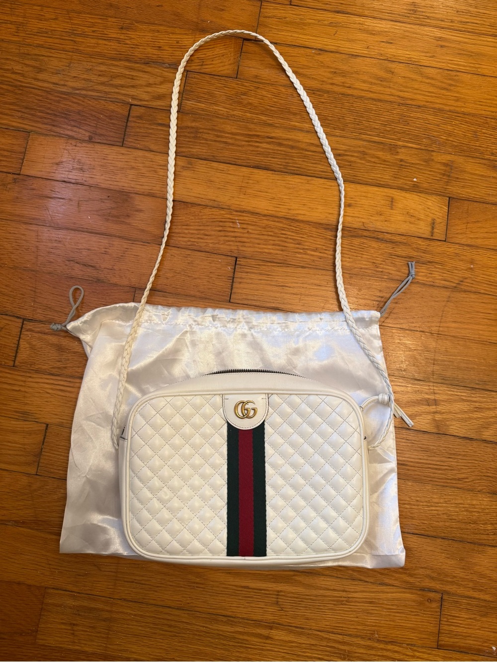 Vintage Gucci Trapuntata Camera Bag Quilted Crossbody Signature Green-Red Stripe - Picture 3 of 7